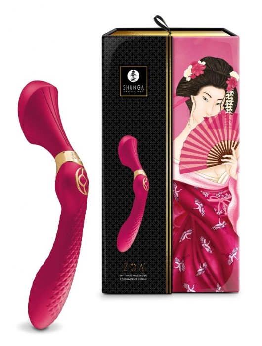 Малиновый двусторонний вибростимулятор ZOA - 26,5 см. - Shunga