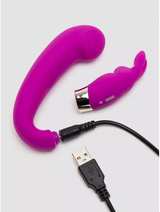 Лиловый вибратор Mini G-Spot Curve Vibe с клиторальным зайчиком - Happy Rabbit