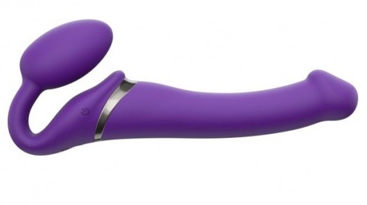 Фиолетовый безремневой вибрострапон Vibrating Bendable Strap-On - size L - Strap-on-me - купить с доставкой в Нижнем Тагиле