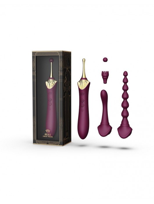 Сливовый вибратор с 4 сменными насадками Bess 2 - Zalo