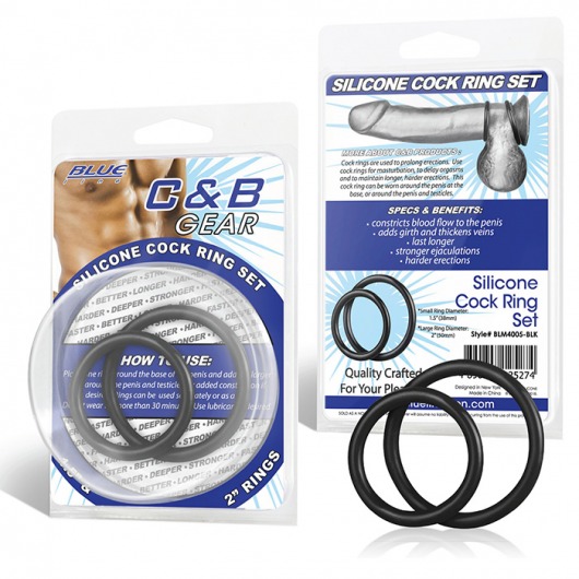 Набор из двух черных силиконовых колец разного диаметра SILICONE COCK RING SET - BlueLine - в Нижнем Тагиле купить с доставкой