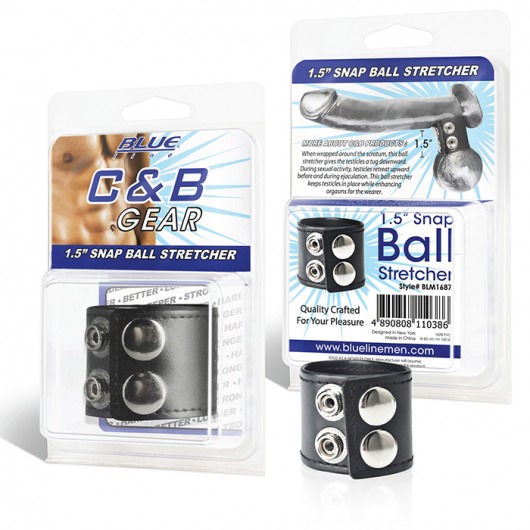 Хомут-утяжка для мошонки из искусственной кожи на клепках SNAP BALL STRETCHER - BlueLine - купить с доставкой в Нижнем Тагиле