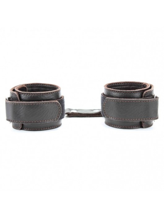 Коричневые кожаные оковы с клепками - БДСМ Арсенал - купить с доставкой в Нижнем Тагиле