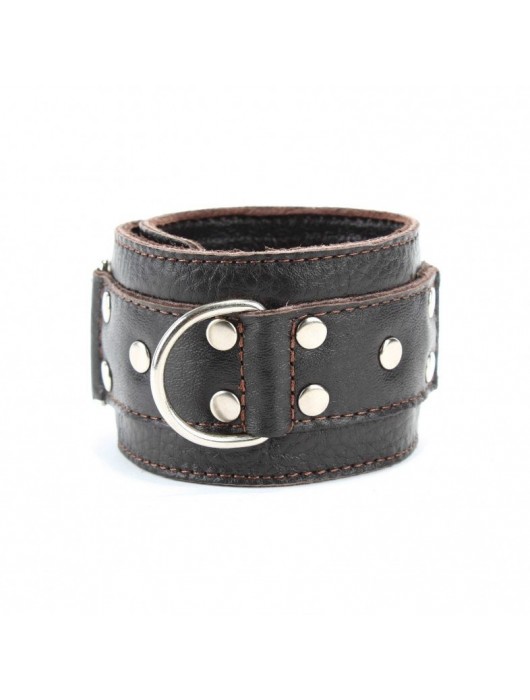 Коричневые кожаные оковы с клепками - БДСМ Арсенал - купить с доставкой в Нижнем Тагиле