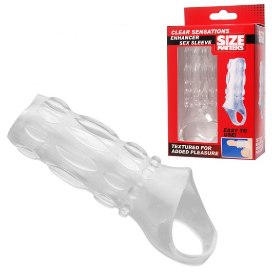 Насадка на пенис с кольцом для мошонки Clear Sensations Enhancer Sex Sleeve - 11,5 см. - XR Brands - в Нижнем Тагиле купить с доставкой