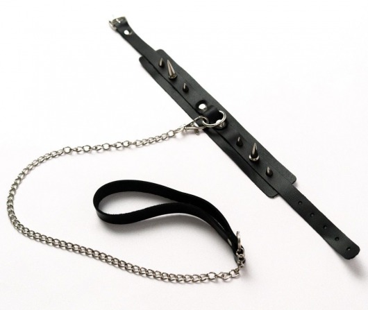 Черный ошейник с шипами и поводком - Crazy Handmade - купить с доставкой в Нижнем Тагиле