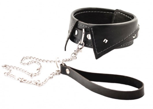 Черный ошейник-воротничок с металлическим поводком - Crazy Handmade - купить с доставкой в Нижнем Тагиле