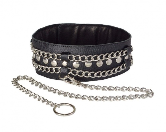 Чёрный ошейник с цепочками и поводком - Sitabella - купить с доставкой в Нижнем Тагиле