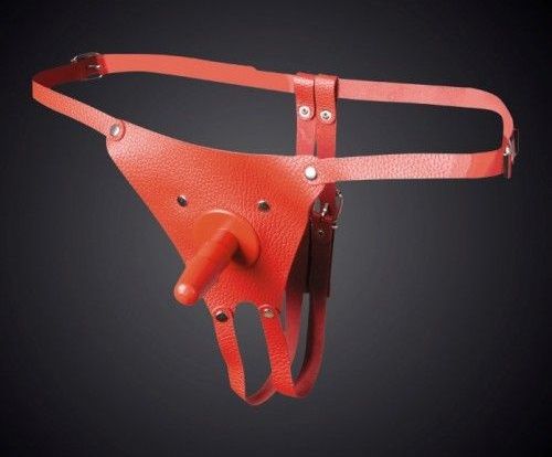 Красные кожаные универсальные трусики со штырьком для насадок - Sitabella - купить с доставкой в Нижнем Тагиле