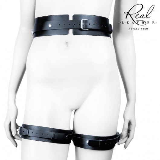 Черный кожаный пояс с гартерами - S-M - Notabu - купить с доставкой в Нижнем Тагиле