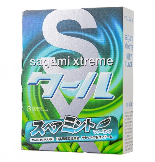 Презервативы Sagami Xtreme Mint с ароматом мяты - 3 шт. - Sagami - купить с доставкой в Нижнем Тагиле