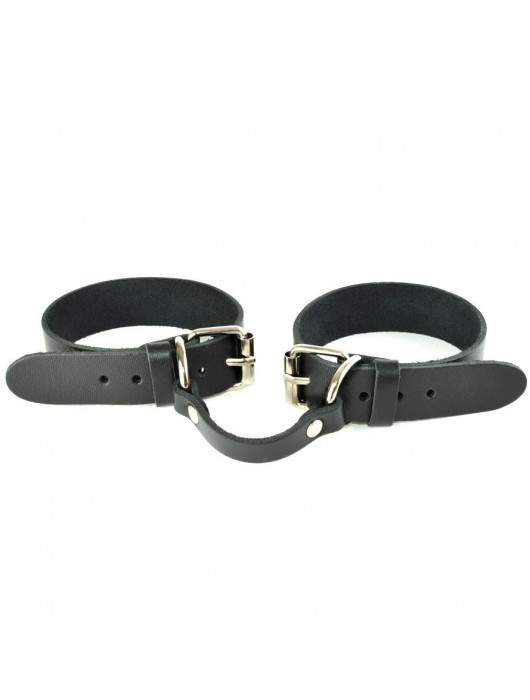 Черные кожаные наручники со съемной красной опушкой - Sitabella - купить с доставкой в Нижнем Тагиле