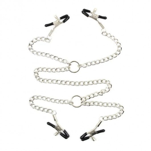 Серебристые зажимы для сосков и половых губ на тонкой цепочке - Notabu - купить с доставкой в Нижнем Тагиле