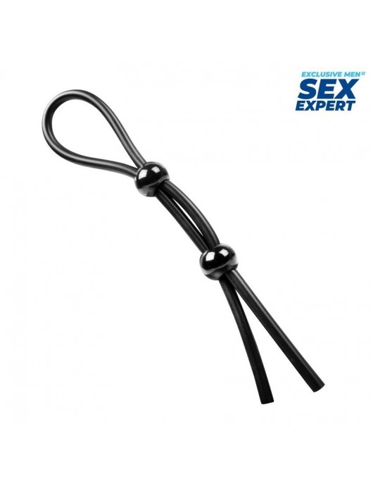 Черное силиконовое лассо с двумя шариками для утяжки - Sex Expert - в Нижнем Тагиле купить с доставкой