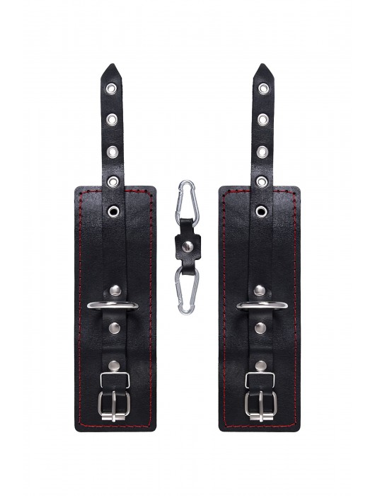 Черные кожаные однослойные наручники с контрастной строчкой - Pecado - купить с доставкой в Нижнем Тагиле