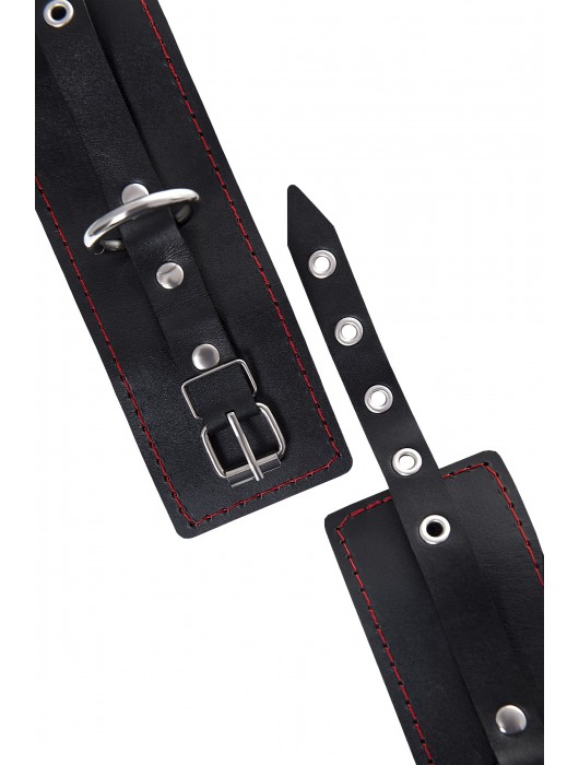 Черные кожаные однослойные наручники с контрастной строчкой - Pecado - купить с доставкой в Нижнем Тагиле