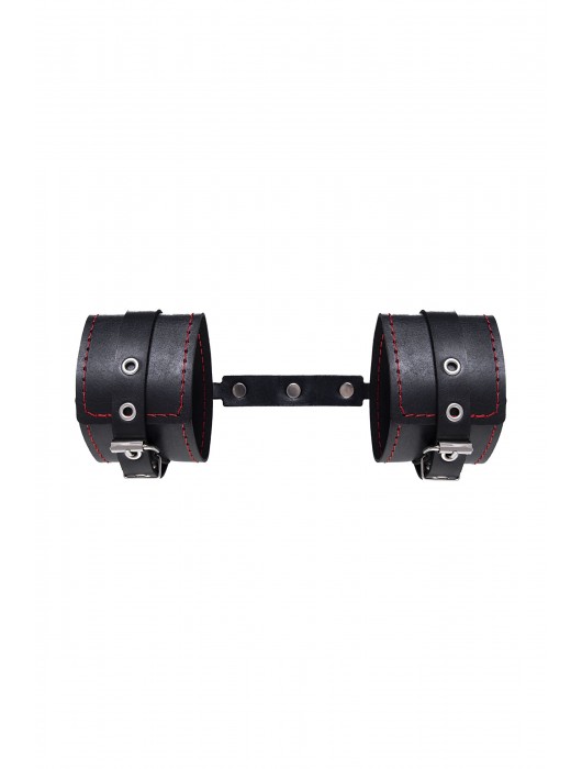 Черные кожаные однослойные оковы с контрастной строчкой - Pecado - купить с доставкой в Нижнем Тагиле