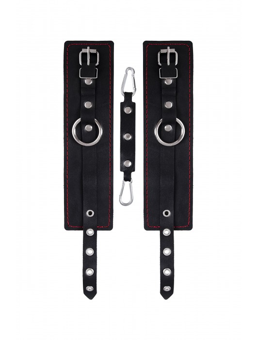 Черные кожаные однослойные оковы с контрастной строчкой - Pecado - купить с доставкой в Нижнем Тагиле