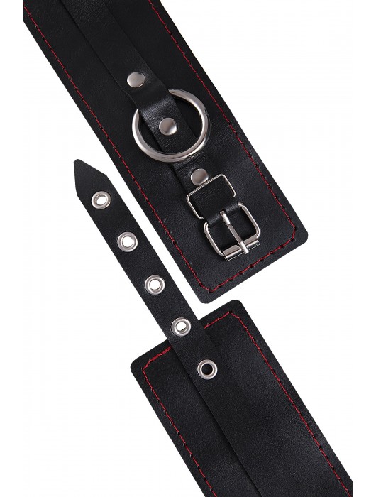 Черные кожаные однослойные оковы с контрастной строчкой - Pecado - купить с доставкой в Нижнем Тагиле