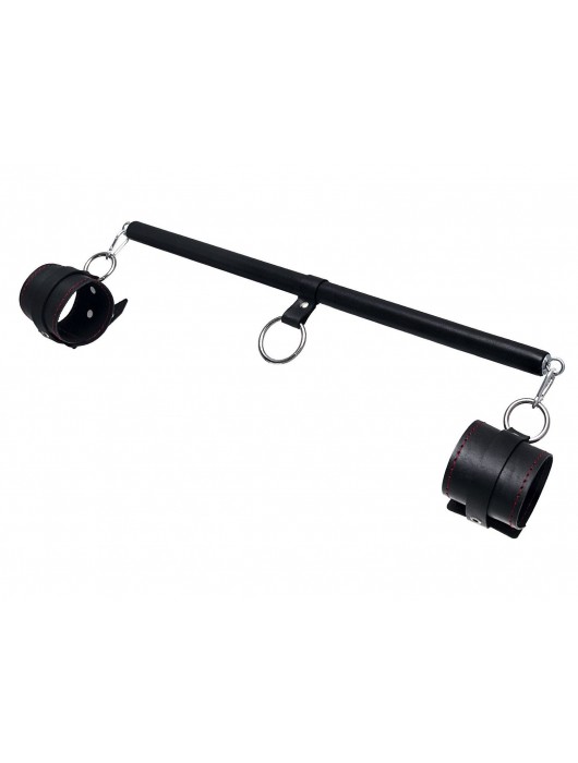 Черная распорка для ног с кожаными манжетами - Pecado - купить с доставкой в Нижнем Тагиле