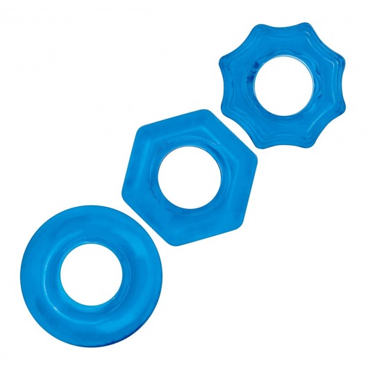 Комплект из трех голубых колец для эрекции 3-Pack Nuts   Bolts Stretch Cock Ring Set - BlueLine - в Нижнем Тагиле купить с доставкой