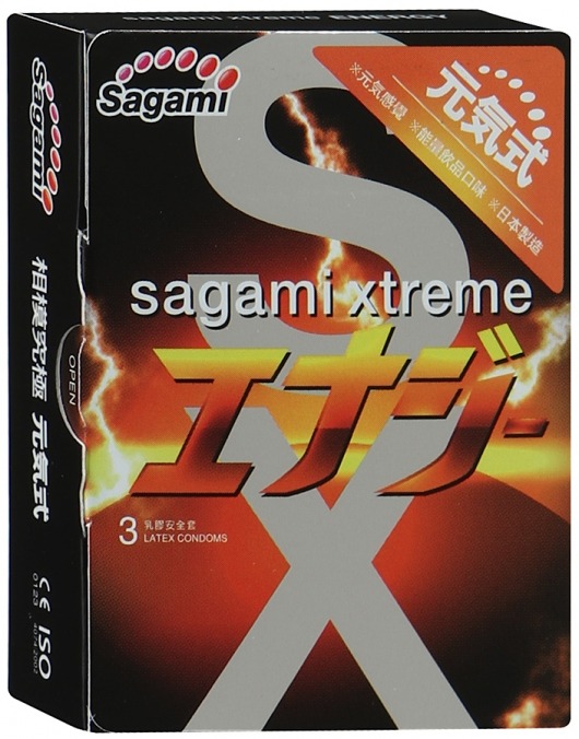 Презервативы Sagami Xtreme ENERGY с ароматом энергетика - 3 шт. - Sagami - купить с доставкой в Нижнем Тагиле