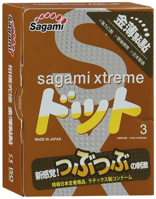 Презервативы Sagami Xtreme FEEL UP с точечной текстурой и линиями прилегания - 3 шт. - Sagami - купить с доставкой в Нижнем Тагиле