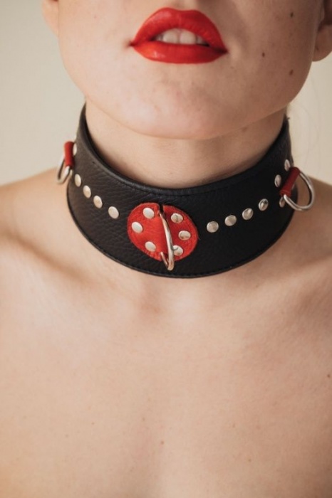 Кожаный ошейник с металлическими клепками - БДСМ Арсенал - купить с доставкой в Нижнем Тагиле