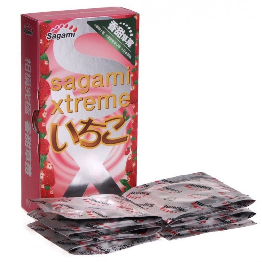 Презервативы Sagami Xtreme Strawberry c ароматом клубники - 10 шт. - Sagami - купить с доставкой в Нижнем Тагиле
