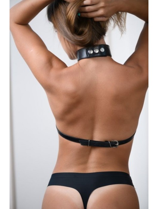 Черная кожаная сбруя с ошейником plus size из нежной кожи - БДСМ Арсенал - купить с доставкой в Нижнем Тагиле
