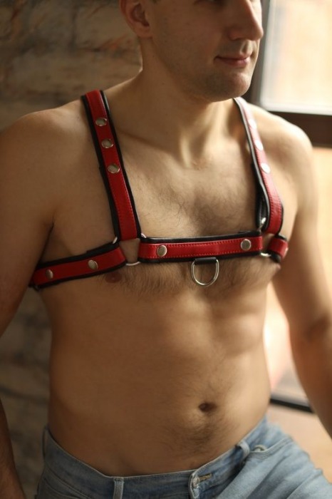 Черно-красная мужская портупея Black-Red - БДСМ Арсенал - купить с доставкой в Нижнем Тагиле
