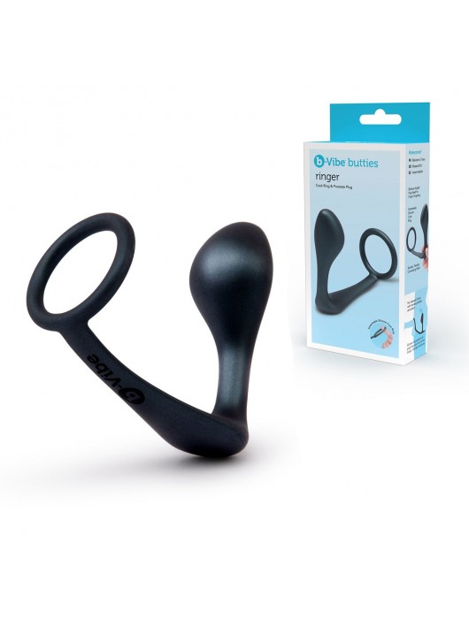 Черное эрекционное кольцо со стимулятором простаты Ringer Cock Ring   Plug - b-Vibe - в Нижнем Тагиле купить с доставкой
