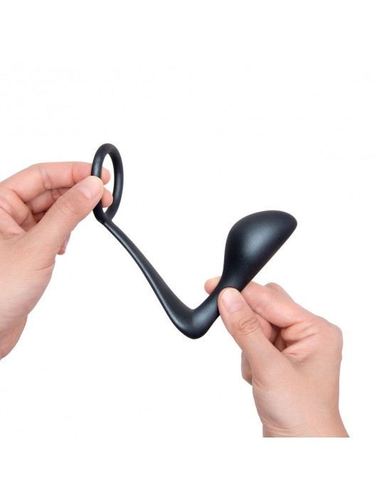 Черное эрекционное кольцо со стимулятором простаты Ringer Cock Ring   Plug - b-Vibe - в Нижнем Тагиле купить с доставкой