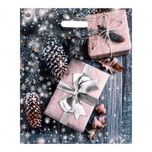 Новогодний пакет с принтом в виде подарков и вырубной ручкой (45х38 см) - Сима-Ленд - купить с доставкой в Нижнем Тагиле