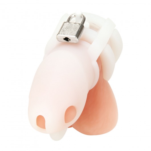 Белая клетка для пениса Silicone Small 2 in Cock Cage With Ball Divider - BlueLine - купить с доставкой в Нижнем Тагиле
