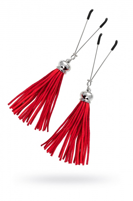 Зажимы на соски «Вилки» с красными кисточками из замши - Pecado - купить с доставкой в Нижнем Тагиле