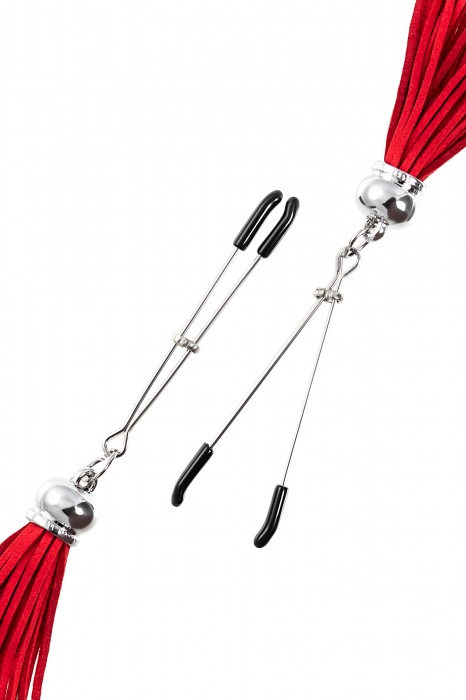 Зажимы на соски «Вилки» с красными кисточками из замши - Pecado - купить с доставкой в Нижнем Тагиле