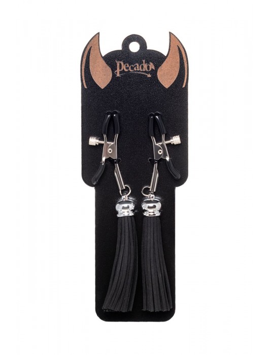 Зажимы на соски «Прищепки» с черными кисточками из замши - Pecado - купить с доставкой в Нижнем Тагиле