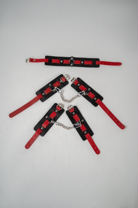 Черно-красный набор фиксаций: наручники, оковы и ошейник - Crazy Handmade - купить с доставкой в Нижнем Тагиле