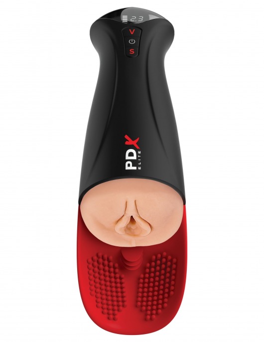 Телесный мастурбатор-вагина в черной колбе с вибрацией Fuck-O-Matic Pro XL - Pipedream - в Нижнем Тагиле купить с доставкой