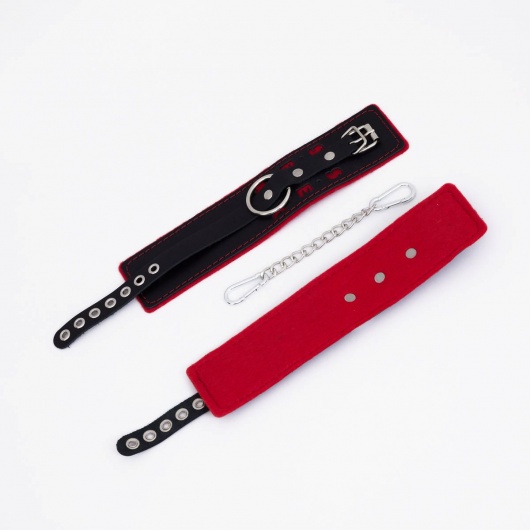 Черно-красные оковы с красной строчкой Sex - Crazy Handmade - купить с доставкой в Нижнем Тагиле