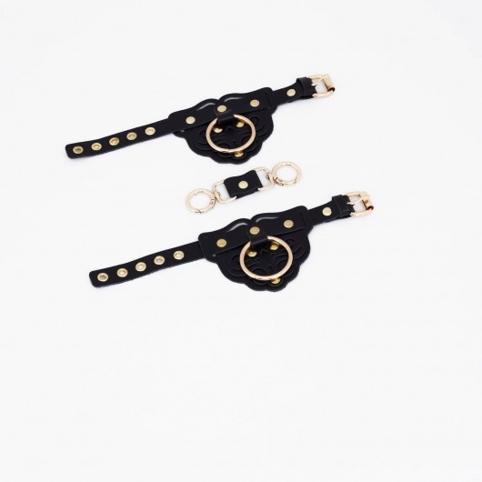 Черные наручники с золотистой фурнитурой - Crazy Handmade - купить с доставкой в Нижнем Тагиле