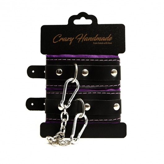 Черно-фиолетовые скругленные наручники с мягкой подкладкой - Crazy Handmade - купить с доставкой в Нижнем Тагиле