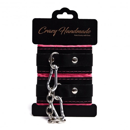 Черно-розовые скругленные наручники с мягкой подкладкой - Crazy Handmade - купить с доставкой в Нижнем Тагиле