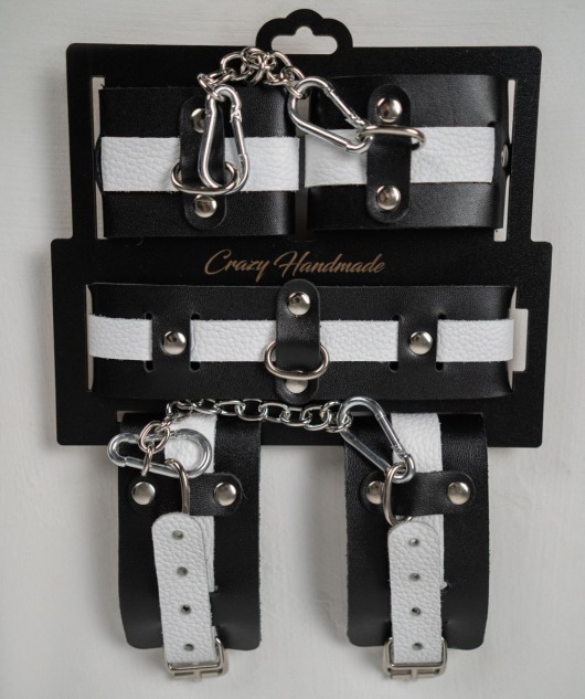 Набор фиксаторов из черной и белой натуральной кожи - Crazy Handmade - купить с доставкой в Нижнем Тагиле