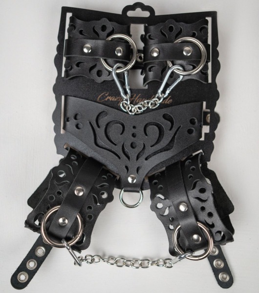 Черный ажурный кожаный набор фиксаций - Crazy Handmade - купить с доставкой в Нижнем Тагиле