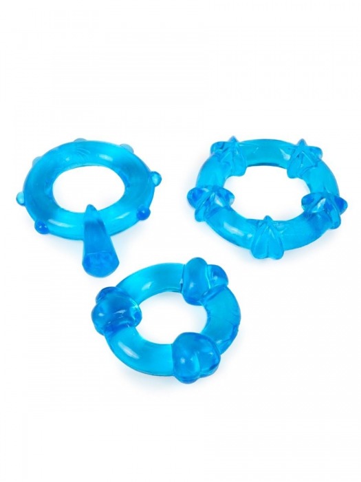 Набор из 3 синих эрекционных колец с различным рельефом - Erowoman-Eroman - в Нижнем Тагиле купить с доставкой