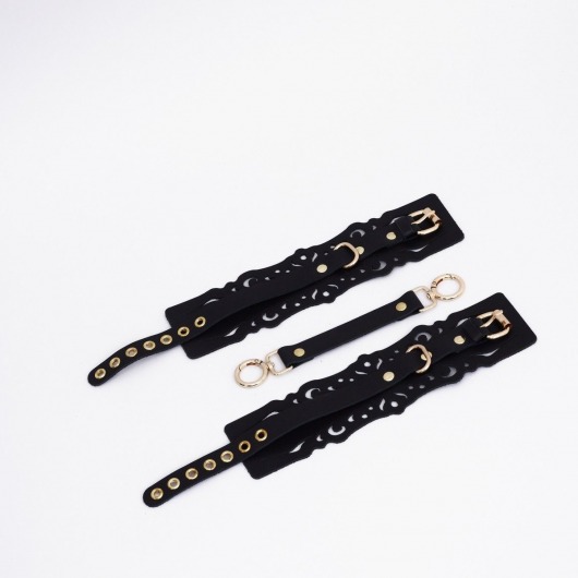 Черный кожаные оковы с узорами и золотистой фурнитурой - Crazy Handmade - купить с доставкой в Нижнем Тагиле