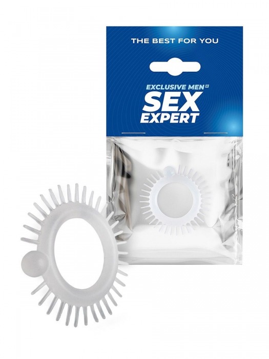 Эластичное эрекционное кольцо с шипиками и шариком - Sex Expert - в Нижнем Тагиле купить с доставкой