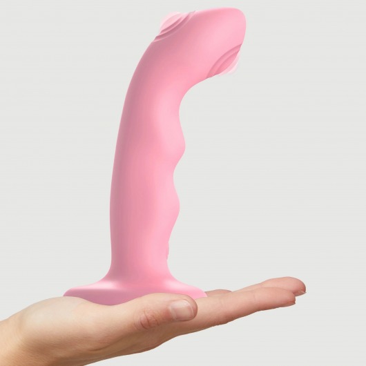 Розовая насадка-стимулятор Strap-On-Me Tapping Dildo Wave - Strap-on-me - купить с доставкой в Нижнем Тагиле